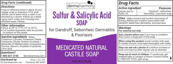 Dermaharmony 5% Sulfur and 2% Salicylic Acid Liquid Castile Soap (4 Fl Oz Bottle) - Image 3