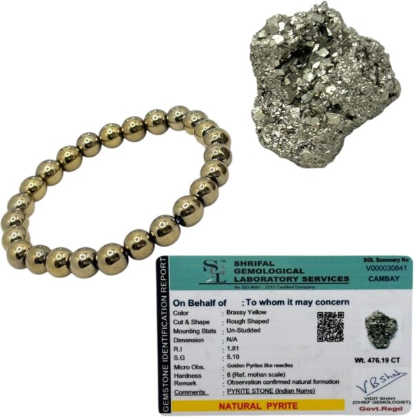 ZUBY CRYSTALS Pyrite Stone Original Stone and Bracelet for Vastu/Working Table Decore/Wealth and Bussiness Luck with Increased Will Power and Manifestation - Image 2