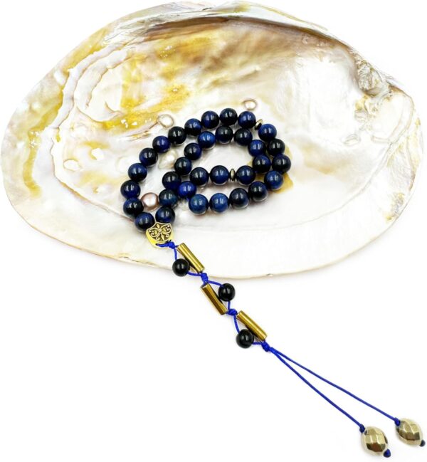 REBUY Blue Tiger Eye Tasbih & Hematite, Golden Pyrite Stone 33 Beads | Natural Healing Crystal Gemstone Islamic Tasbeeh for Meditation | Helps to Boost Courage & Confidence, Grounding & Stability - Image 6