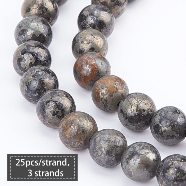 OLYCRAFT 75pcs 3 Strands Natural Pyrite Beads Round Gemstone Loose Beads Energy Stone for Necklaces Bracelets Jewelry Making DIY Crafts - 8mm - Image 4