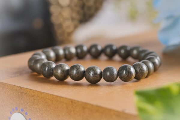REBUY Pyrite Bracelet Crystal Healing Bracelet Gemstone Bracelet Jewelry for Men & Women, Color Grey, Bead Size 8mm - Image 4