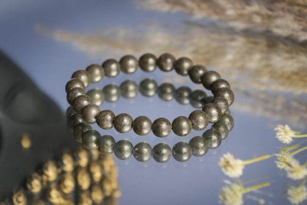 REBUY Pyrite Bracelet Crystal Healing Bracelet Gemstone Bracelet Jewelry for Men & Women, Color Grey, Bead Size 8mm - Image 7