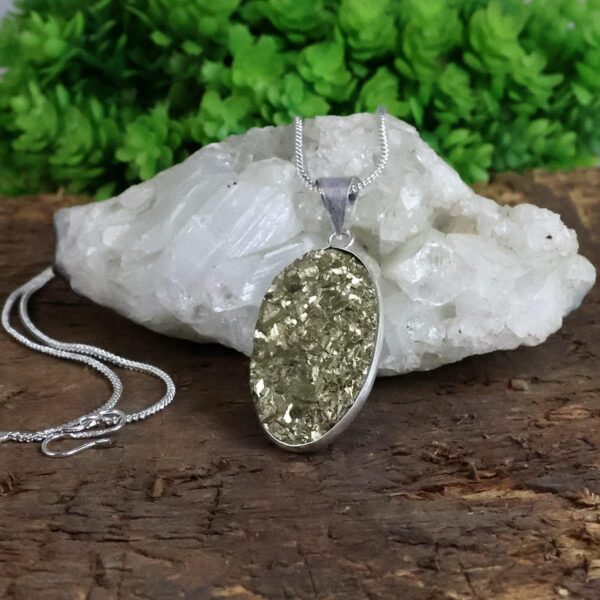 Reiki Crystal Products Natural Certified Rough Stone Pyrite Oval Shape Pendant, Crystal Stone Locket - Pendant with Metal Chain for Reiki Healing and Crystal Healing Gemstone for Unisex, Medium, - Image 6