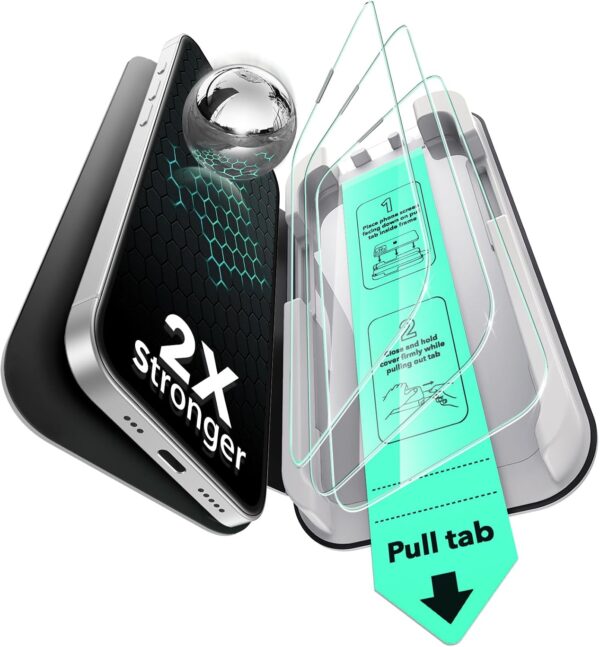 ESR 3 Pack for iPhone 16e 2025/iPhone 14/iPhone 13/iPhone 13 Pro Tempered Glass, Military Grade Shatterproof, 9H Hardness Screen Guard, Full Coverage Screen Protector with UltraFit Tray - Image 2