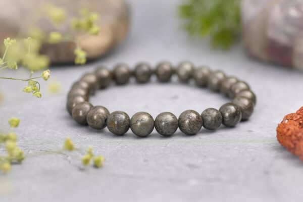REBUY Pyrite Bracelet Crystal Healing Bracelet Gemstone Bracelet Jewelry for Men & Women, Color Grey, Bead Size 8mm - Image 6