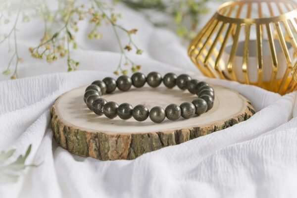 REBUY Pyrite Bracelet Crystal Healing Bracelet Gemstone Bracelet Jewelry for Men & Women, Color Grey, Bead Size 8mm - Image 3