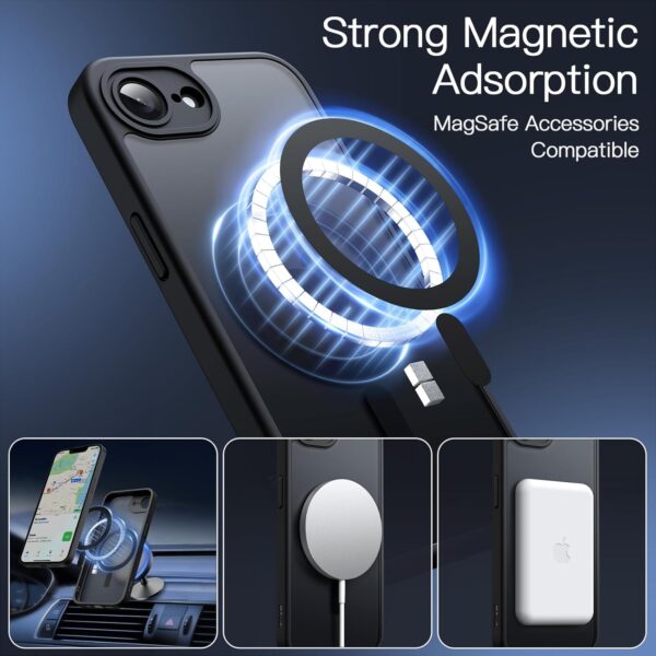JETech Magnetic Case for iPhone 16e 6.1-Inch 2025 Compatible with MagSafe, Translucent Matte Back Slim Shockproof Phone Cover (Black) - Image 4