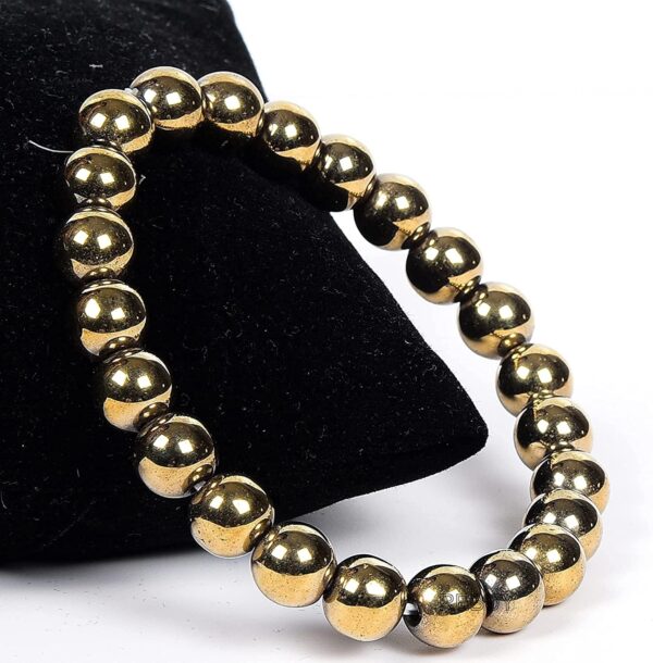 REBUY Golden Pyrite Bracelet Crystal Healing Bracelet Gemstone Bracelet Jewelry for Men & Women, Color Golden, Bead Size 8 mm - Image 3