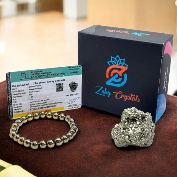 ZUBY CRYSTALS Pyrite Stone Original Stone and Bracelet for Vastu/Working Table Decore/Wealth and Bussiness Luck with Increased Will Power and Manifestation - Image 9