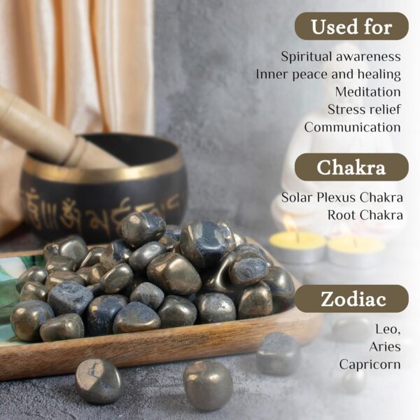 Crocon 1LB Golden Pyrite Tumbled Stones and Crystals Bulk Natural Crystal Kit for Reiki Healing Crystal Polished, Tumble Stones, Chakra Balancing, Good Luck, Reiki Gift, Home Decor Size : 20-25 mm - Image 5
