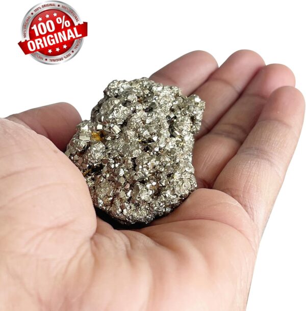 CRIKI Certified Original Pyrite Stone Cluster - Natural, Energized Golden Pyrite for Healing, Willpower, Money manifestation, Vastu, and Business - 50 to 90 GM - Image 3