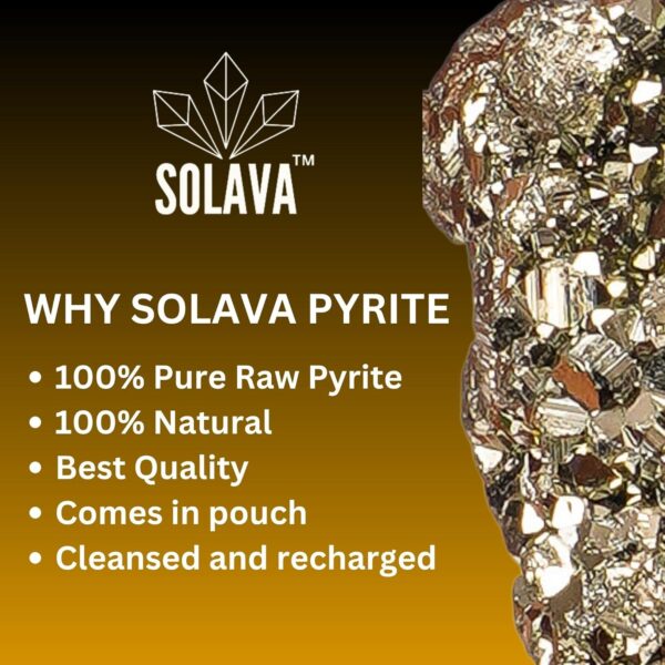 SOLAVA Pyrite Stone Original Cluster Stone - Natural Energised Golden Pyrite Stone for Healing, Willpower, Money Manifestation, Vastu, and Business - Certified Original Pyrite (30-45 GRAM) - Image 7