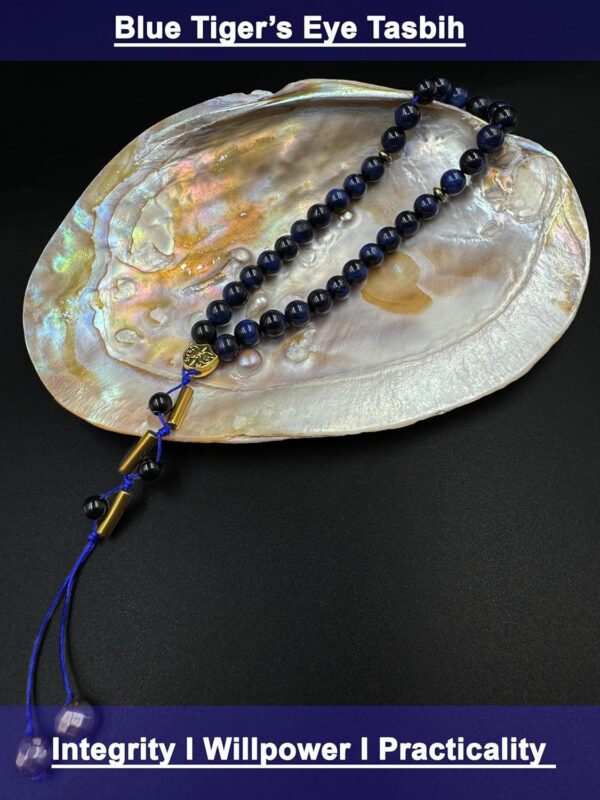 REBUY Blue Tiger Eye Tasbih & Hematite, Golden Pyrite Stone 33 Beads | Natural Healing Crystal Gemstone Islamic Tasbeeh for Meditation | Helps to Boost Courage & Confidence, Grounding & Stability - Image 3