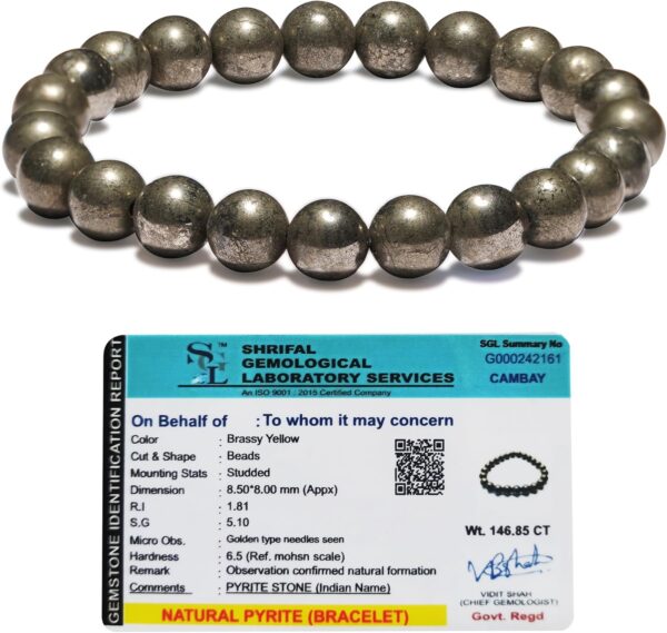 Original Pyrite Bracelet for Men and Women, Money Magnet Bracelet, Pyrite Crystal Bracelet, Friendship Gifts, Stone Bracelet for Money, Wealth, Manifestation, Meditation, and Reiki Healing - 8mm - Image 2