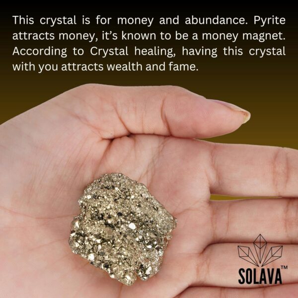 SOLAVA Pyrite Stone Original Cluster Stone - Natural Energised Golden Pyrite Stone for Healing, Willpower, Money Manifestation, Vastu, and Business - Certified Original Pyrite (30-45 GRAM) - Image 5