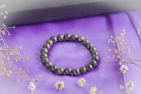 REBUY Pyrite Bracelet Crystal Healing Bracelet Gemstone Bracelet Jewelry for Men & Women, Color Grey, Bead Size 8mm - Image 5