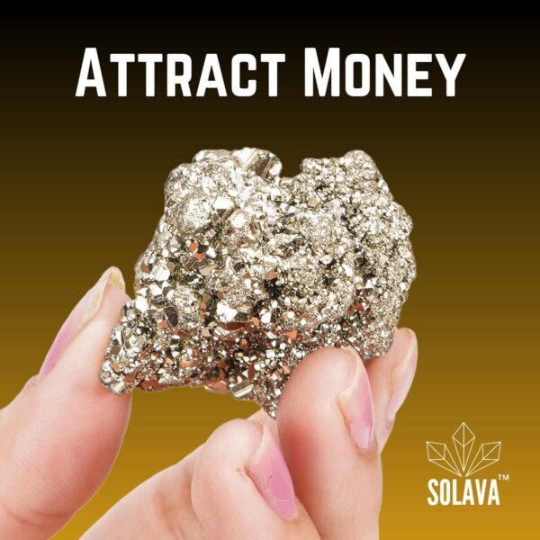 SOLAVA Pyrite Stone Original Cluster Stone - Natural Energised Golden Pyrite Stone for Healing, Willpower, Money Manifestation, Vastu, and Business - Certified Original Pyrite (30-45 GRAM) - Image 3
