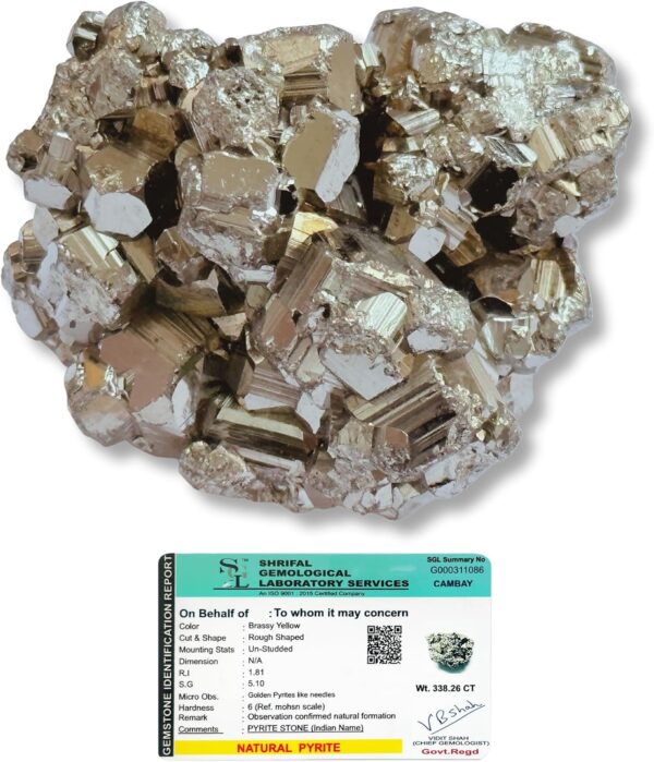 SOLAVA Pyrite Stone Original Cluster Stone - Natural Energised Golden Pyrite Stone for Healing, Willpower, Money Manifestation, Vastu, and Business - Certified Original Pyrite (30-45 GRAM) - Image 2
