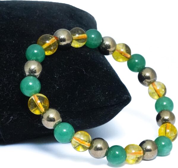 REBUY Citrine, Green Aventurine, Pyrite Stone Bracelet for Men & Women | Natural Healing Crystal Gemstone for Good Luck, Spiritual Growth, Peaceful Energy | Round Beads 8mm | Pack of 1 - Image 3