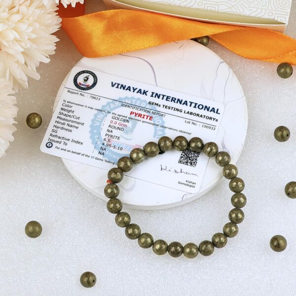 Reiki Crystal Products Natural Certified Pyrite 8mm Bracelet Reiki Healing Crystal Stone 8 mm Bracelet for Unisex - Image 5