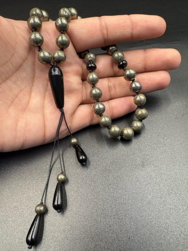 REBUY Pyrite Stone Prayer Beads Tasbeeh Healing Crystal Stone Tasbih, Bead Size 10 mm, Color Grey, 33 Beads Misbaha Tasbih - Image 4