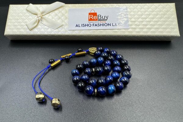 REBUY Blue Tiger Eye Tasbih & Hematite, Golden Pyrite Stone 33 Beads | Natural Healing Crystal Gemstone Islamic Tasbeeh for Meditation | Helps to Boost Courage & Confidence, Grounding & Stability - Image 7