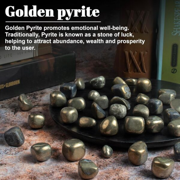 Crocon 1LB Golden Pyrite Tumbled Stones and Crystals Bulk Natural Crystal Kit for Reiki Healing Crystal Polished, Tumble Stones, Chakra Balancing, Good Luck, Reiki Gift, Home Decor Size : 20-25 mm - Image 3