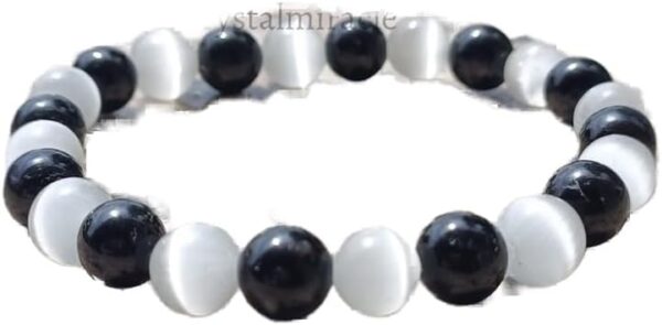 crystalmiracle Selenite Black Tourmaline Beaded 7 Mm Round String Crystal Gemstone Fashion Gift Wellness Positive Energy Handcrafted Accessory - Image 2