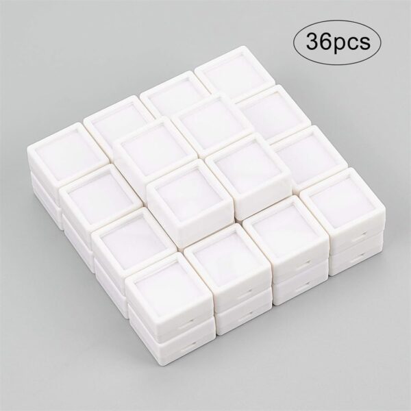 Azonee Mini Square Acrylic Jewelry Box, 36 Pack Gemstone Display Box Container with Clear Top Lids and Sponge for Festival Gems, Coins，Jewelry Packing, White - Image 8