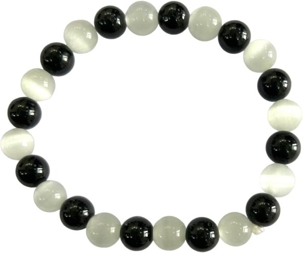 crystalmiracle Selenite Black Tourmaline Beaded 7 Mm Round String Crystal Gemstone Fashion Gift Wellness Positive Energy Handcrafted Accessory - Image 5