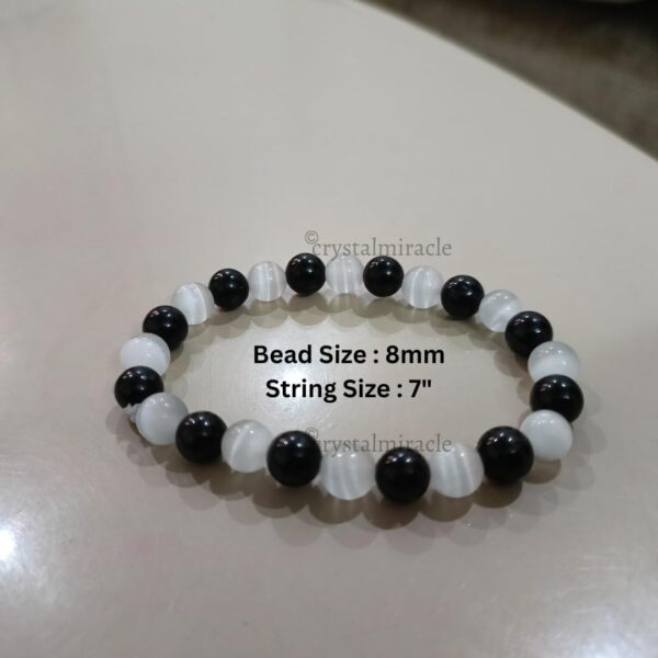 crystalmiracle Selenite Black Tourmaline Beaded 7 Mm Round String Crystal Gemstone Fashion Gift Wellness Positive Energy Handcrafted Accessory - Image 9