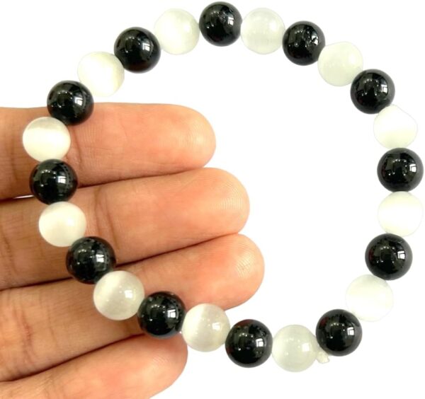 crystalmiracle Selenite Black Tourmaline Beaded 7 Mm Round String Crystal Gemstone Fashion Gift Wellness Positive Energy Handcrafted Accessory - Image 6