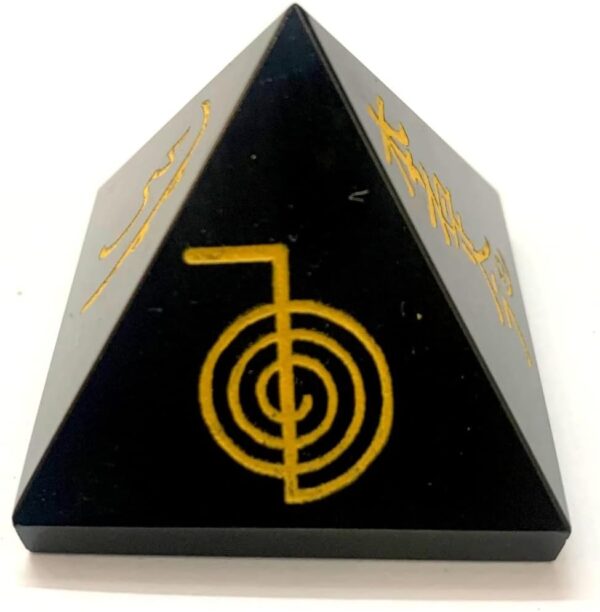 crystalmiracle Black Agate Usui Reiki Pyramid 35-40 Mm Bagua Crystal Healing Gemstone Wellness Handcrafted - Image 4