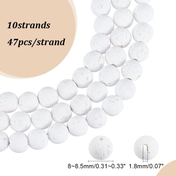 PH PandaHall 470pcs 7.6~8mm White Lava Beads Dyed Volcanic Lava Bead Synthetic Lava Stone Beads Oil Diffuser Beads Chakra Bead Round Loose Beads White Gemstone Beads Bulk Lava Beads for Jewelry Making - Image 3