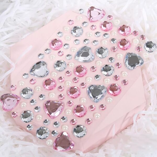 PANDACAMEL 100 Pcs Bling Gems Stickers for Phone, Self Adhesive, Gemstone Stickers Decorative Heart and Diamond for makeup Gems Jewels Stickers for Crafts, White and Pink - Image 2