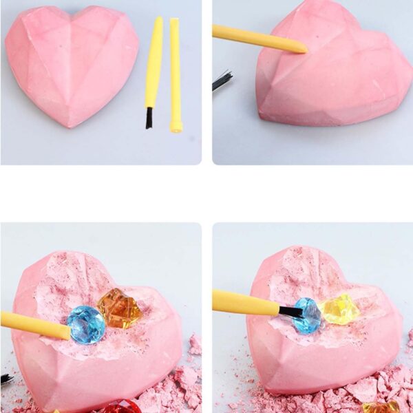 Children's Archaeology Digging for Gems DIY Kit - Crystal Gemstone Fossil Excavation Set for Boys and Girls, Featuring a Peach Heart Box for Treasure Hunting Adventure - Image 3
