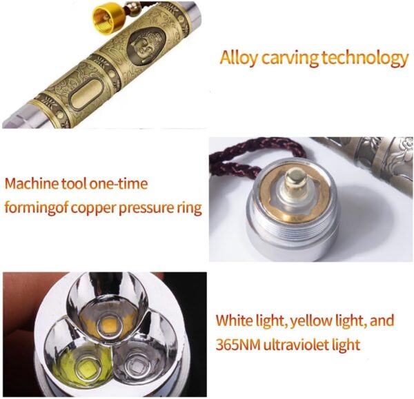 YZYOE Rechargeable Three LEDs Expert Jade Appraisal Flashlight,Jewelry Appraisal Gemstones Diamond, White and Yellow Light and 365NM Ultraviolet Lamp. - Image 5
