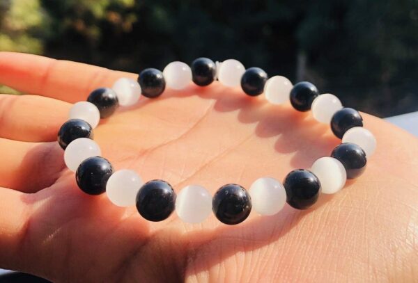 crystalmiracle Selenite Black Tourmaline Beaded 7 Mm Round String Crystal Gemstone Fashion Gift Wellness Positive Energy Handcrafted Accessory - Image 4