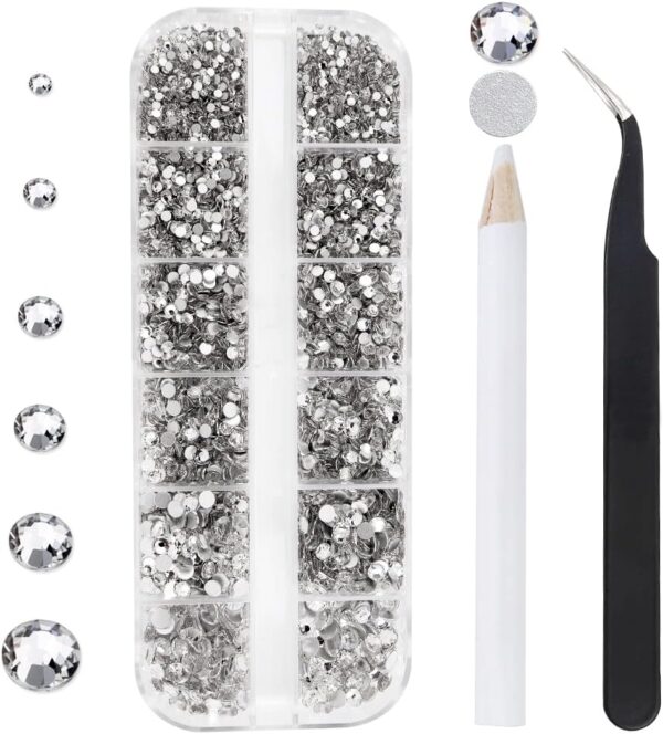 GAVIYE 3792 Pieces Flatback Rhinestones for Crafts,Nail Gems Gemstones Crystals Jewels,Craft Glass Diamonds Stones Bling Rhinestone with Tweezers and Picking Pen(SS6~SS20 Silver) - Image 2