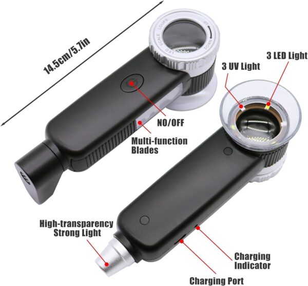 NALACAL 30X Jewelers Loupe, Rechargeable Illuminated Loupe Magnifier, Adjustable Focal Length, Designed for Jewelry Appraisal, Jade, Gemstones, Coins and Stamps (with Gemstone Intense Flashlight) - Image 7