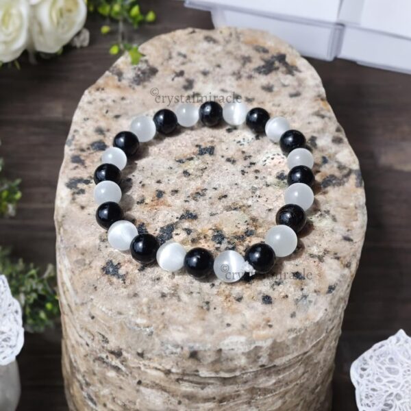 crystalmiracle Selenite Black Tourmaline Beaded 7 Mm Round String Crystal Gemstone Fashion Gift Wellness Positive Energy Handcrafted Accessory - Image 7