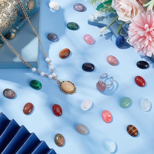PH PandaHall 25 Pcs Oval Gemstone Cabochon Natural & Synthetic Flatback Beads 25 Styles for Photo Craft Jewelry Making, Mixed Colors, 18x13mm - Image 4