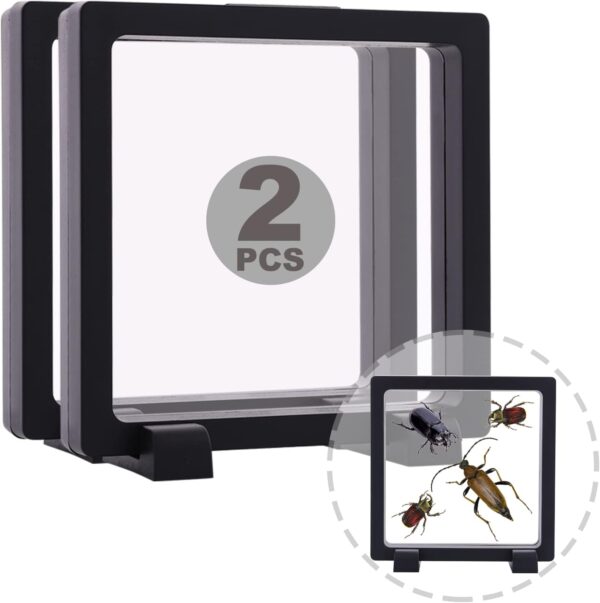 YITOU 2 Set 7.1 Inch 3D Floating Display Case Stand for Jewelry, Challenge Coin Display Frame Display Stands Case Holder for Fossil, Rock, Gemstones, Megladon Tooth, Specimens, Floating Frame Case - Image 2