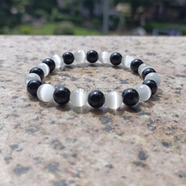 crystalmiracle Selenite Black Tourmaline Beaded 7 Mm Round String Crystal Gemstone Fashion Gift Wellness Positive Energy Handcrafted Accessory - Image 8