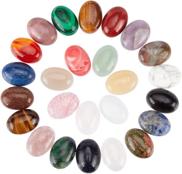 PH PandaHall 25 Pcs Oval Gemstone Cabochon Natural & Synthetic Flatback Beads 25 Styles for Photo Craft Jewelry Making, Mixed Colors, 18x13mm - Image 2