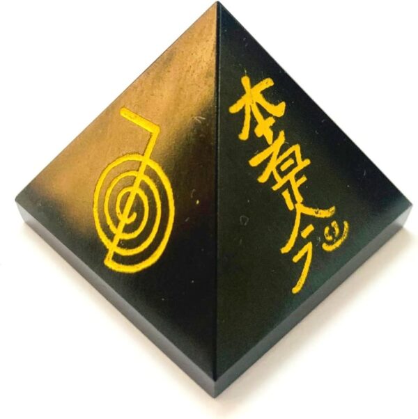 crystalmiracle Black Agate Usui Reiki Pyramid 35-40 Mm Bagua Crystal Healing Gemstone Wellness Handcrafted - Image 2