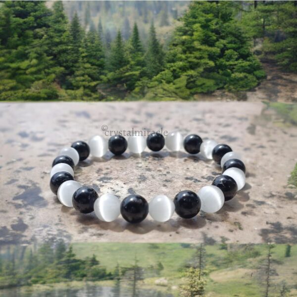 crystalmiracle Selenite Black Tourmaline Beaded 7 Mm Round String Crystal Gemstone Fashion Gift Wellness Positive Energy Handcrafted Accessory - Image 3