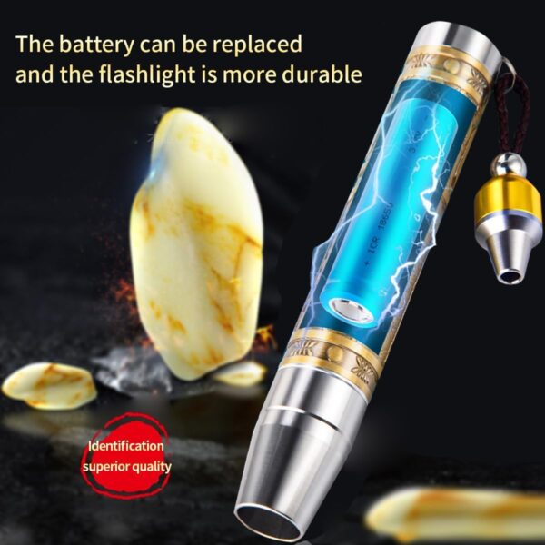 YZYOE Rechargeable Three LEDs Expert Jade Appraisal Flashlight,Jewelry Appraisal Gemstones Diamond, White and Yellow Light and 365NM Ultraviolet Lamp. - Image 4