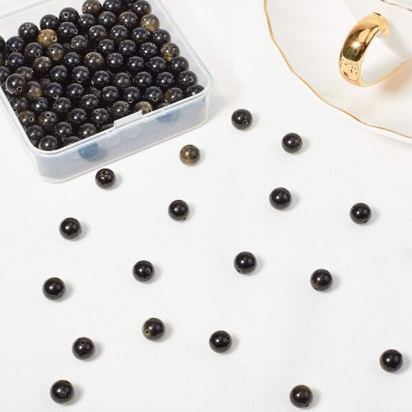 OLYCRAFT 98pcs 8mm Natural Obsidian Stone Beads Golden Xaga Bead Strands Round Loose Gemstone Beads Energy Stone for Bracelet Necklace Jewelry Making - Image 8