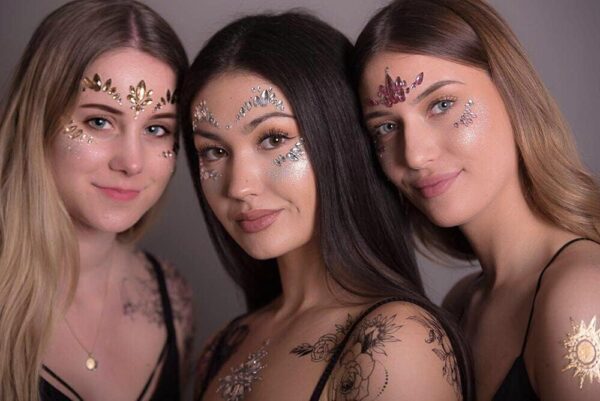 Rhinestone Glitter Stone Face Jewels Gemstone Sticker Glitter Makeup for Party Festival (Gold) - Image 3